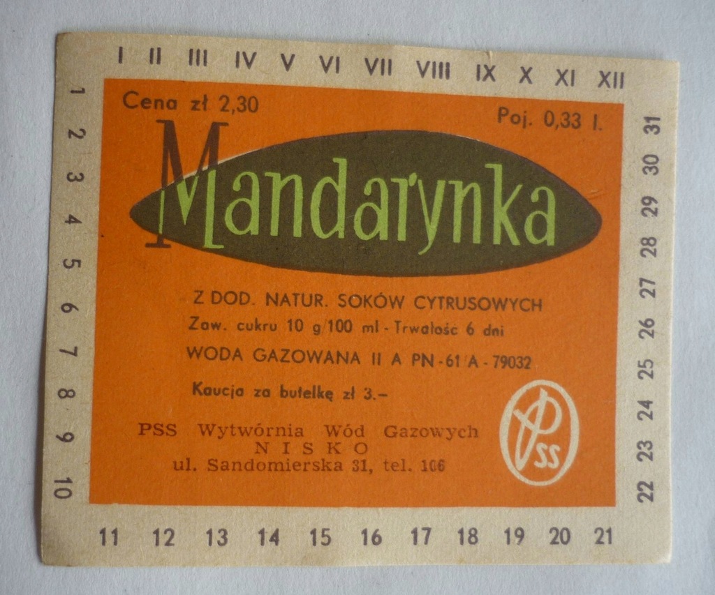 etykieta - WODA NAPÓJ ORANŻADA - WWG PSS NISKO