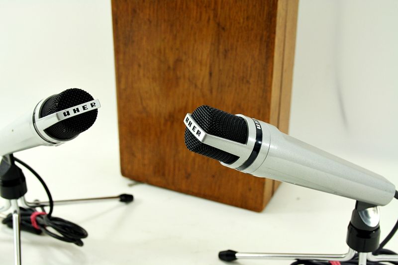 2 MIKROFONY UHER M534 DREWNIANA SKRZYNKA VINTAGE