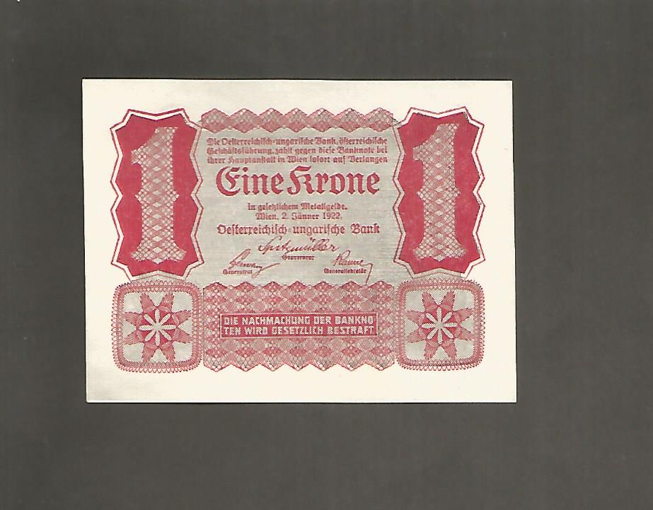 BANKNOT  AUSTRIA  1 korona  1922 rok