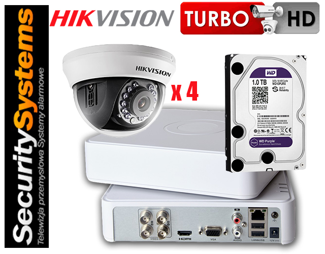 Zestaw HIKVISION 2Mpx 4 kamery, 1TB WD Purple