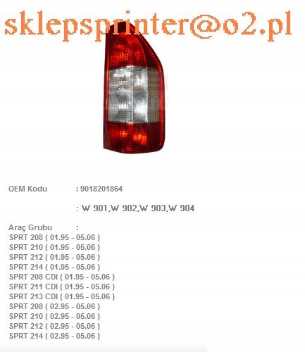 LAMPA PRAWY TYŁ MERCEDESA SPRINTER BLASZAK