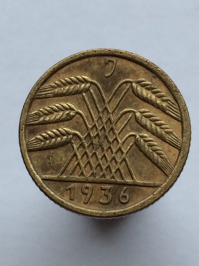 5 PFENNIG KŁOSY 1936 ROK MENNICA- J (HAMBURG) !!!!