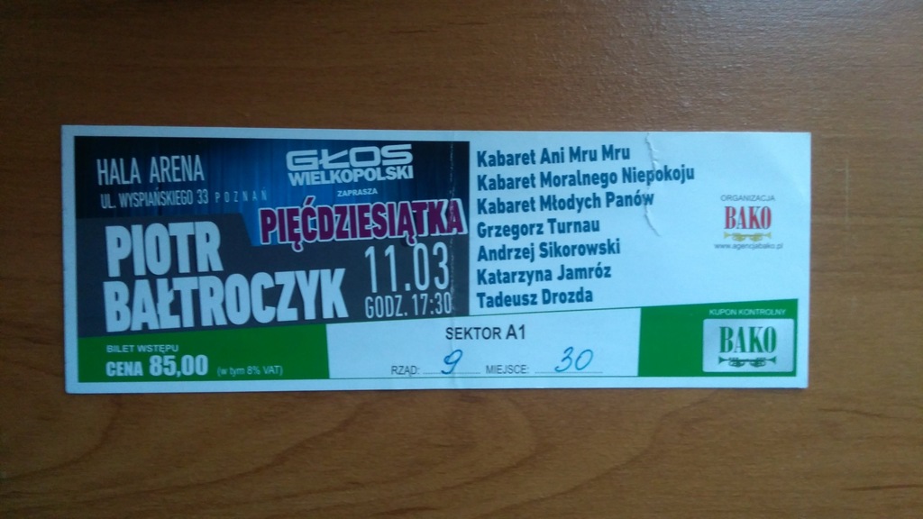 Bilet Kabaret 50 -tka Bałtroczyk Poznań Ani mru mr