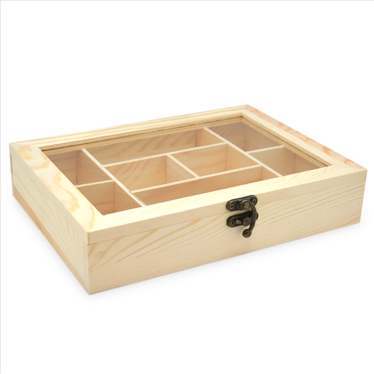 Pudełko zamykane z szybką i przegródkami DECOUPAGE