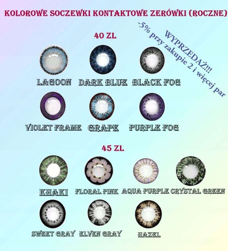 Kolorowe Soczewki Kontaktowe Zerówki Roczne