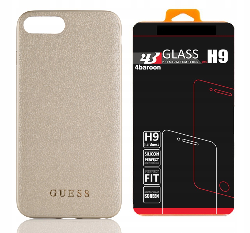 GUESS Silicone Case etui gold +SZKŁO iPhone 8 Plus