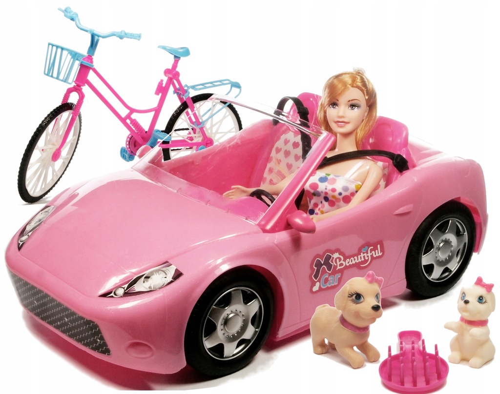 DUŻY KABRIOLET Z LALKĄ ROWER AUTO LALKA DLA BARBIE