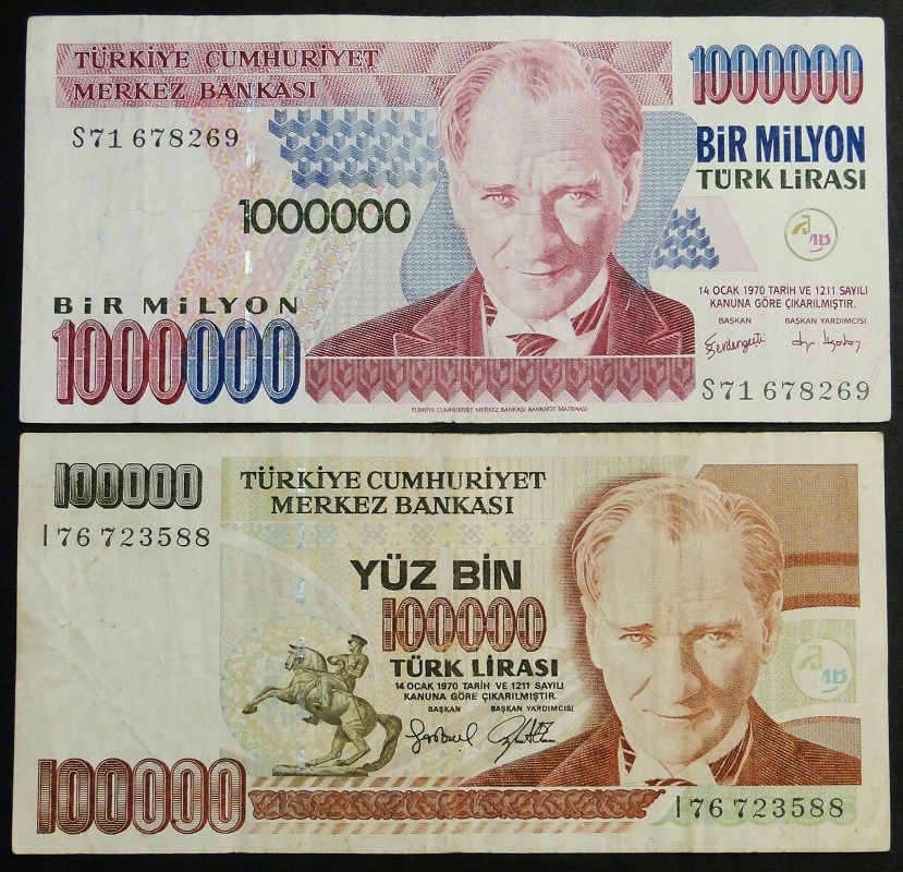 1991-2002 Turcja Ataturk - 100 tys. 1 mln lir