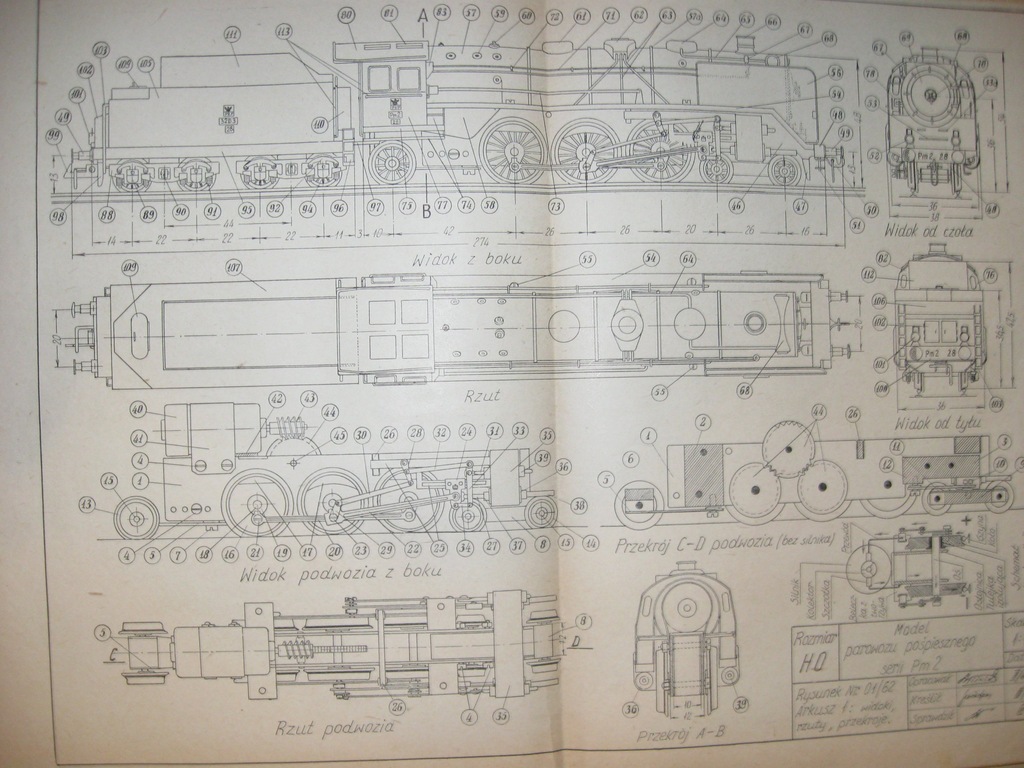 Modelarz parowozy,wagony 20 szt. plany z lat 60/70