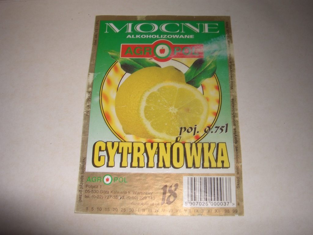 ETYKIETA - CYTRYNÓWKA AGROPOL POTYCZ/GÓRA KALWARIA