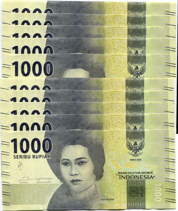 INDONESIA 1000 RUPI 2016 UNC 10 szt banknotów