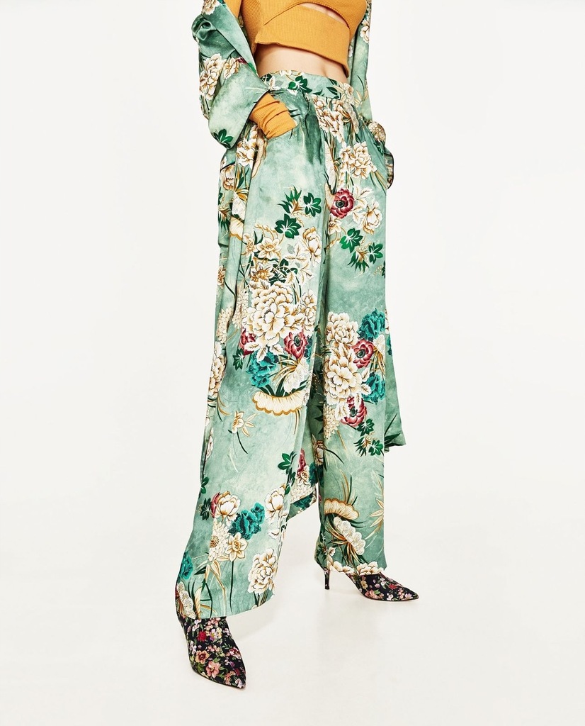 NOWE SZEROKIE SPODNIE KWIATY ZARA FLORAL R. XS