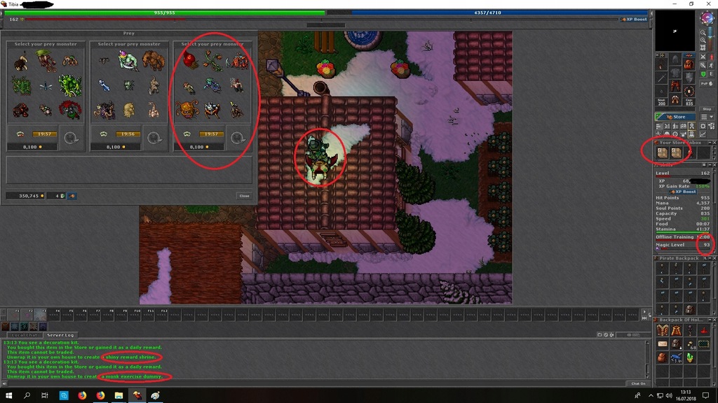 TIBIA 161 ED 93 MLVL 3xPREY TRAINING MONK SECURA