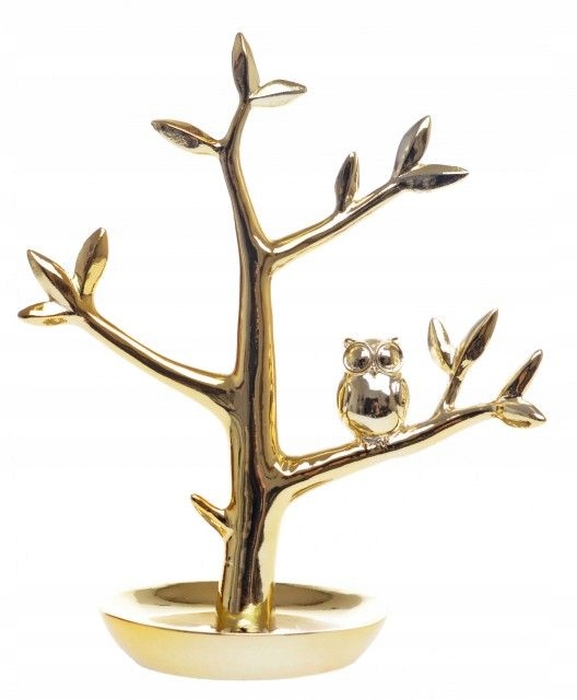 Stojak na biżuterię wieszak drzewko złoty sowa