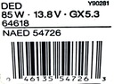 OSRAM HALOGEN OPTIC 64618 DED 85W 13,8V GX5,3 EAN (GTIN) 046135547263