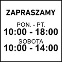 Наклейка с часами работы магазина на окно, открытая дверь, 30 см.