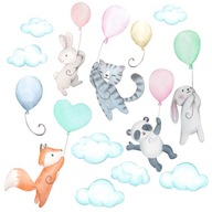 detské samolepky na stenu zvieratká balóniky s balónikmi králik líška tiger