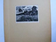 STARA grafika linoryt NAD WKRĄ 1957