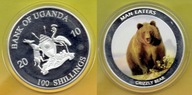 UGANDA 100 SHILLINGS 2010 r. Grizzly Bear