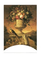 Pocztówka - Kamienny wazon z kwiatami i papuga / sypialnia Marii II Stuart