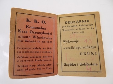 карманный календарь WŁOCŁAWEK 1946 PRL