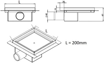 Трап SANITLINE SQUARE 20X20 2в1 Плитка/Гладкий