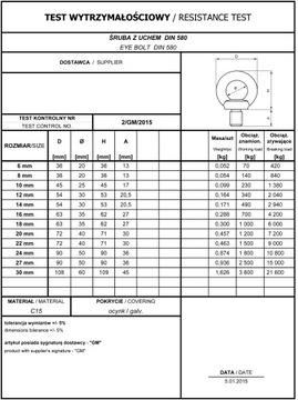 ВИНТ С УШКОЙ DIN 580 М10 - 1 шт./СЕРТИФИКАТ.