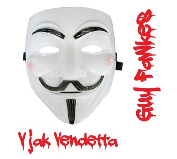 Maska V jak Vendetta - Anonymous, Guy Fawkes - BIAŁA