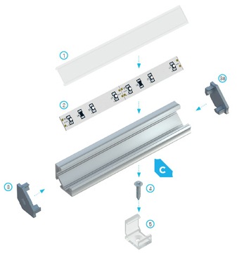 АЛЮМИНИЕВЫЙ ПРОФИЛЬ C INOX 2M ДЛЯ СВЕТОДИОДНЫХ ЛЕНТ