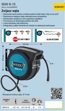 HAZET 9040N-10 Пневматическая катушка для шланга Пневматическая катушка для шланга 15 м Fi10