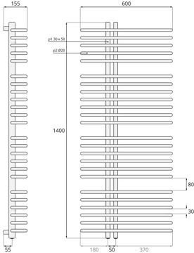 140x60 радиатор Dewon ГРАФИТ / RAL 9005 ЧЕРНЫЙ МАТОВЫЙ