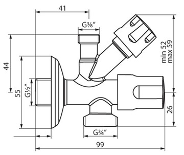 КОМБИНИРОВАННЫЙ УГЛОВОЙ КЛАПАН 1/2x3/4x3/8 COMBI 1/2x3/8x3/4 СТИРАЛЬНАЯ МАШИНА ПОСУДОМОЕЧНАЯ МАШИНА