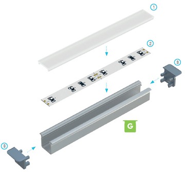 АЛЮМИНИЕВЫЙ ПРОФИЛЬ G ЧЕРНЫЙ 2М ДЛЯ СВЕТОДИОДНЫХ ЛЕНТ