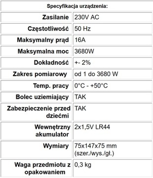 Miernik zużycia energii WATOMIERZ 3680W/16A AS2783