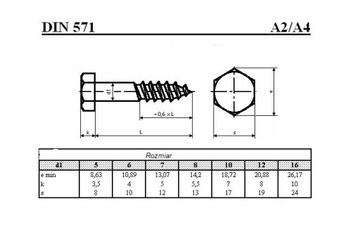 6X80 Шуруп по дереву из нержавеющей стали din 571 A2 (10 шт.)