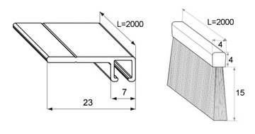 Уплотнитель дверной щетки PROFIX H=15мм L=2м