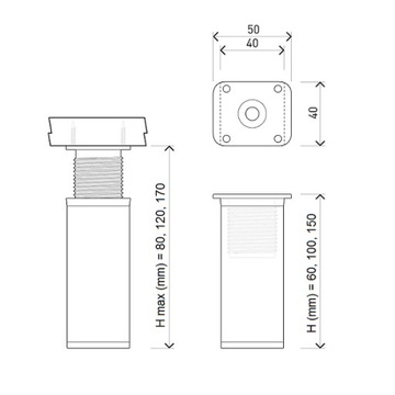 4 X NÓŻKA STOPKA MEBLOWA REGULOWANA H 150 MM INOX