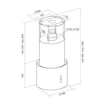 Островная вытяжка Toflesz Cylinder WH, матовая, 40 см, 850 м3/ч