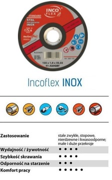 TARCZA DO CIĘCIA INOX 125x1 INCO FLEX 50szt JAKOŚĆ