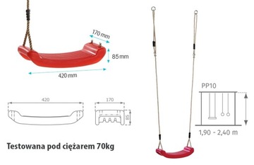 HUŚTAWKA DESKA Siedzisko Plastikowe do Huśtawki Dziecka Dzieci KBT grafit