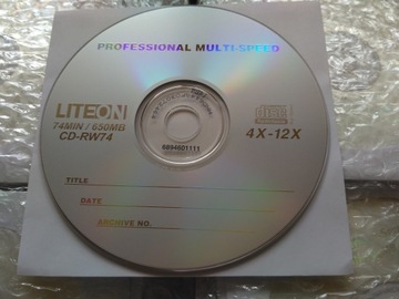 LiteOn CD-RW 650MB Professional 1 шт., большой конверт для компакт-диска с записью.