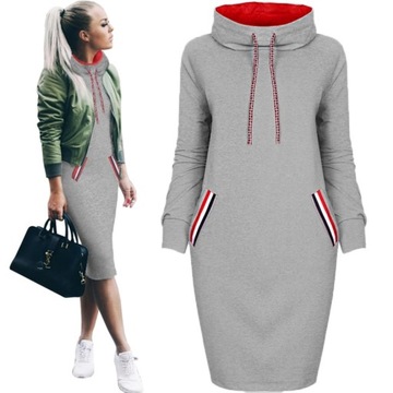 SPORTOWA DŁUGA BLUZA DRESOWA DAMSKA OVERSIZE MODNA