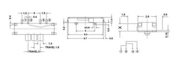 Ползунковый переключатель SMD 10х3х1,5мм 4 контакта/3 положения/2300