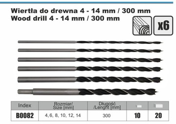 СВЕРЛА ПО ДЕРЕВУ СВЕРЛО 4-14мм/300 мм 6 шт.