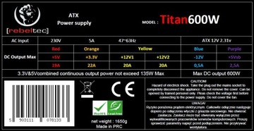 Компьютерный блок питания Rebeltec ver 2.31 TITAN 600W