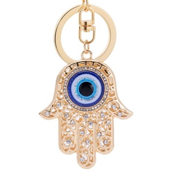 BRELOK BRELOCZEK BRYLOK OKO PROROKA EVIL EYE HAMSA FATIMA ZŁOTA ZAWIESZKA