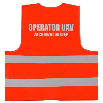 Widoczna informacyjna kamizelka odblaskowa napis OPERATOR DRONA UAV - 4XL