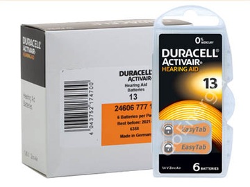 60 батареек Duracell 13 Hg0 для слуховых аппаратов