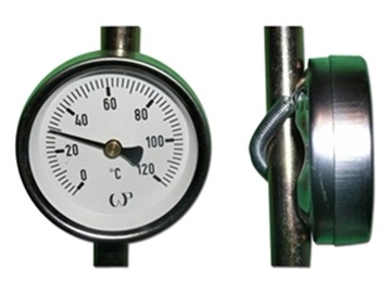 Thermometer with a bandage przylgowy з spring to boiler slab tubes 63mm 0-120°c, фото