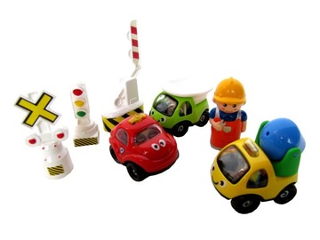 Set concrete mixer+ automobile+ figurine+ dump truck+ signs road vehicles, фото